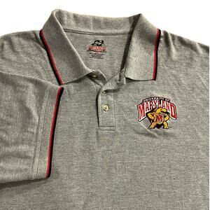 University of Maryland Terrapins Polo Shirt Gray Red Embroidered Logo Mens 2XL